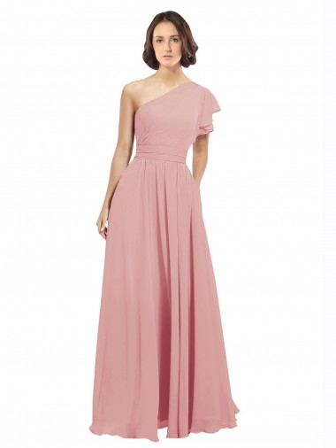 Online A-Linien Eine-Schulter Chiffon Lange Brautjungfernkleider