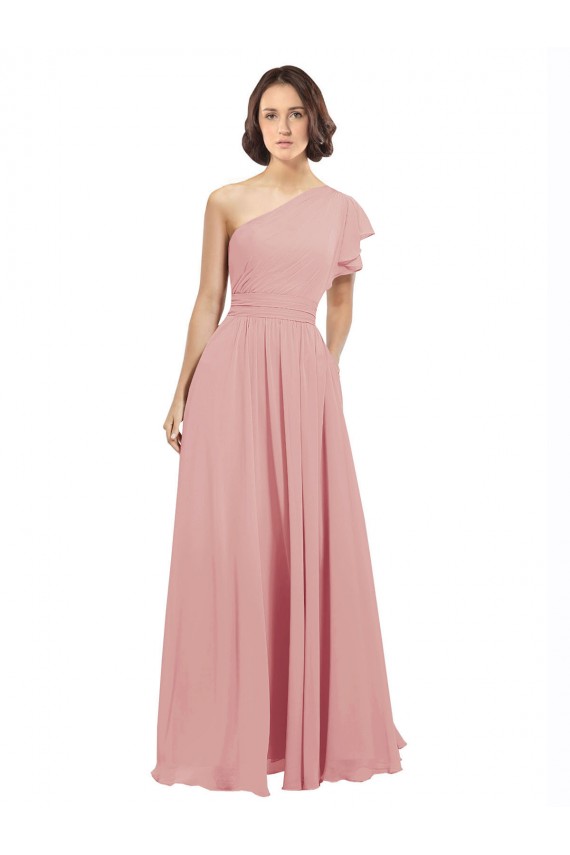 Online A-Linien Eine-Schulter Chiffon Lange Brautjungfernkleider