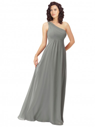 Online A-Linien Eine-Schulter Chiffon Lange Brautjungfernkleider