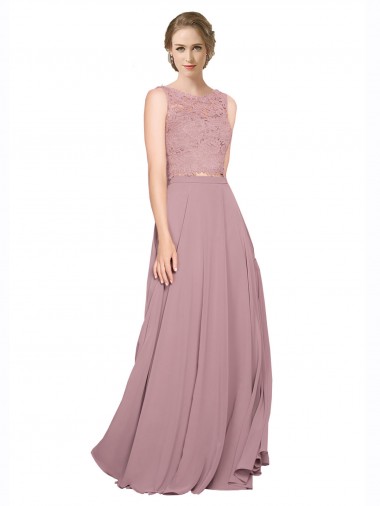 Online A-Linien Illusion Ausschnitt Chiffon Spitze Lange Brautjungfernkleider / Abiballkleider