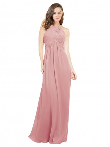 Online A-Linien Neckholder Chiffon Lange Brautjungfernkleider