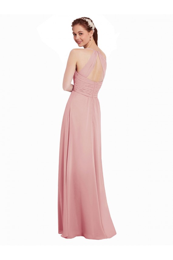 Online A-Linien Neckholder Chiffon Lange Brautjungfernkleider