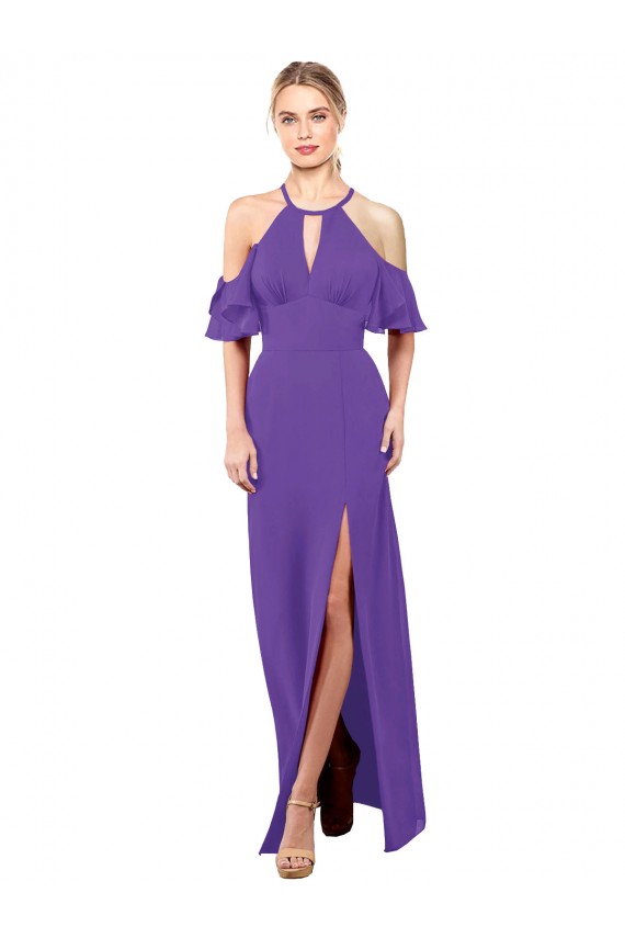 Online A-Linien Neckholder Chiffon Lange Brautjungfernkleider