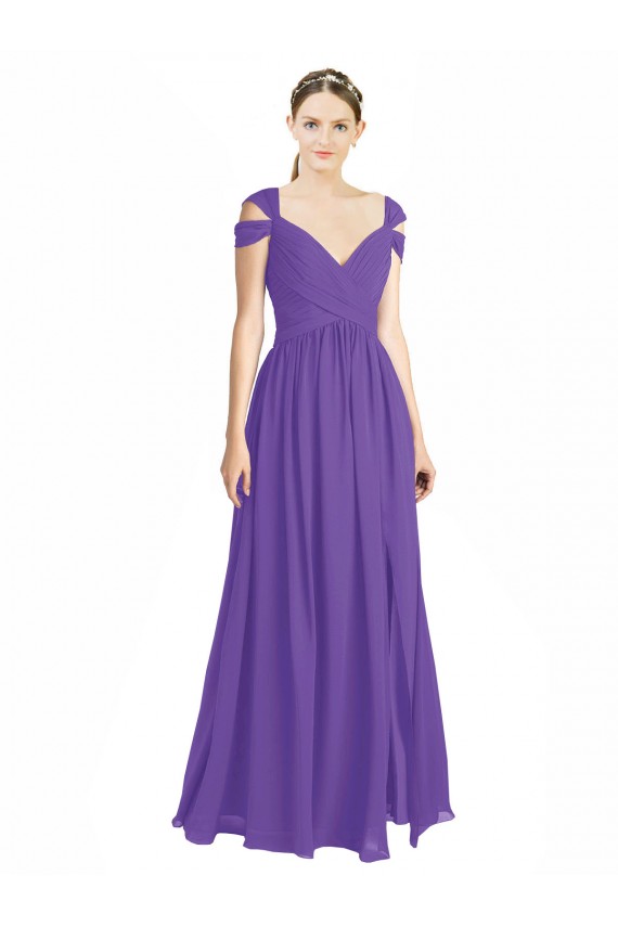 Online A-Linien Off-Schulter Chiffon Lange Brautjungfernkleider