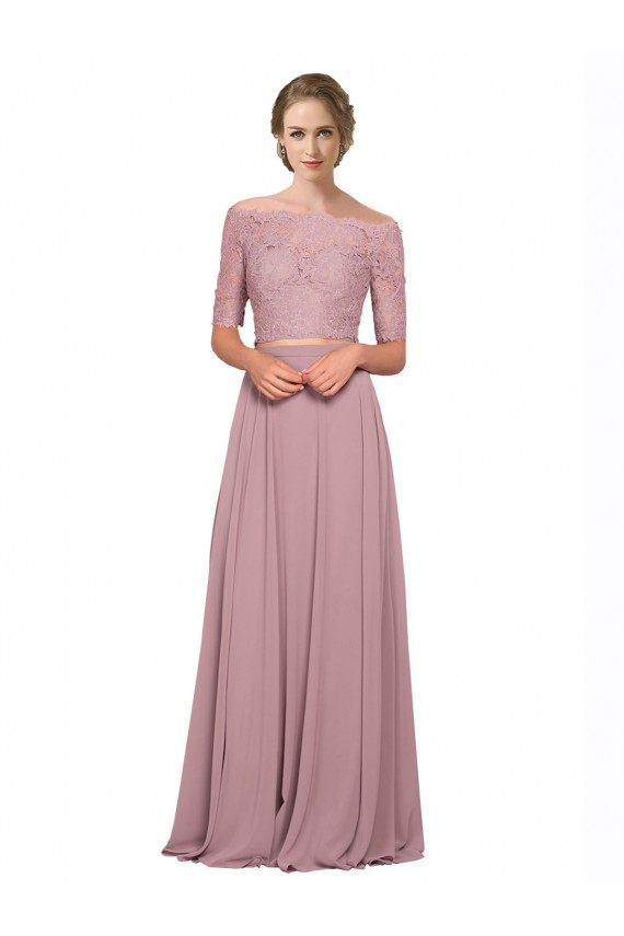 Online A-Linien Off-Schulter Chiffon Spitze Lange Brautjungfernkleider / Abiballkleider