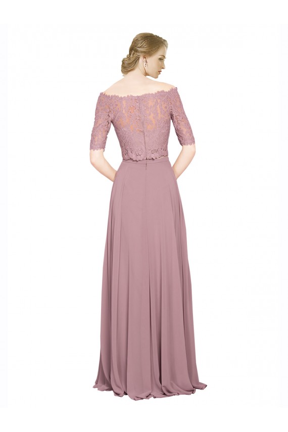 Online A-Linien Off-Schulter Chiffon Spitze Lange Brautjungfernkleider / Abiballkleider