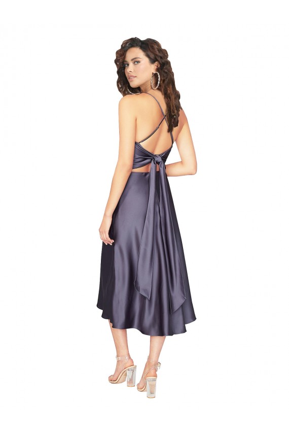 Online A-Linien Scoop Midi Seidiger Satin Kurze Brautjungfernkleider / Abiballkleider / Cocktailkleider / Heimkehr Kleider