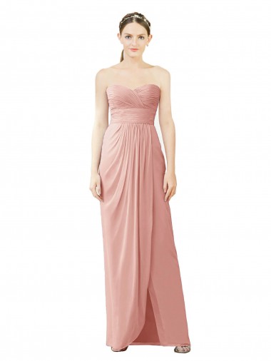 Online A-Linien Trägerlos Chiffon Lange Brautjungfernkleider