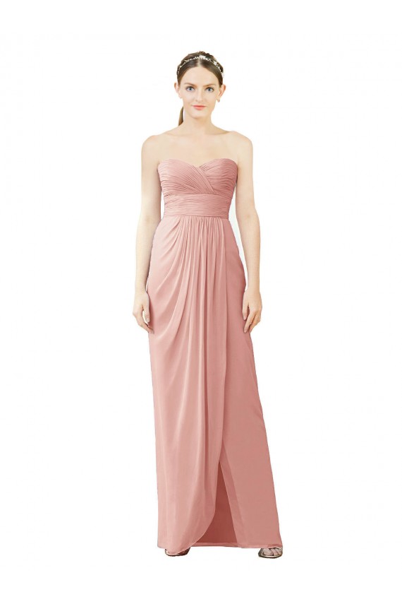 Online A-Linien Trägerlos Chiffon Lange Brautjungfernkleider