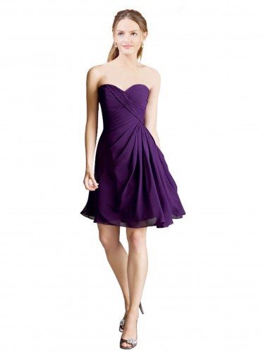 Online A-Linien Trägerlos Knielang Chiffon Kurze Brautjungfernkleider / Cocktailkleider / Heimkehr Kleider