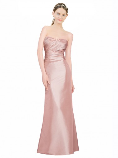 Online A-Linien Trägerlos Stretch-Satin Lange Formale Brautjungfernkleider / Abendkleider / Abiballkleider