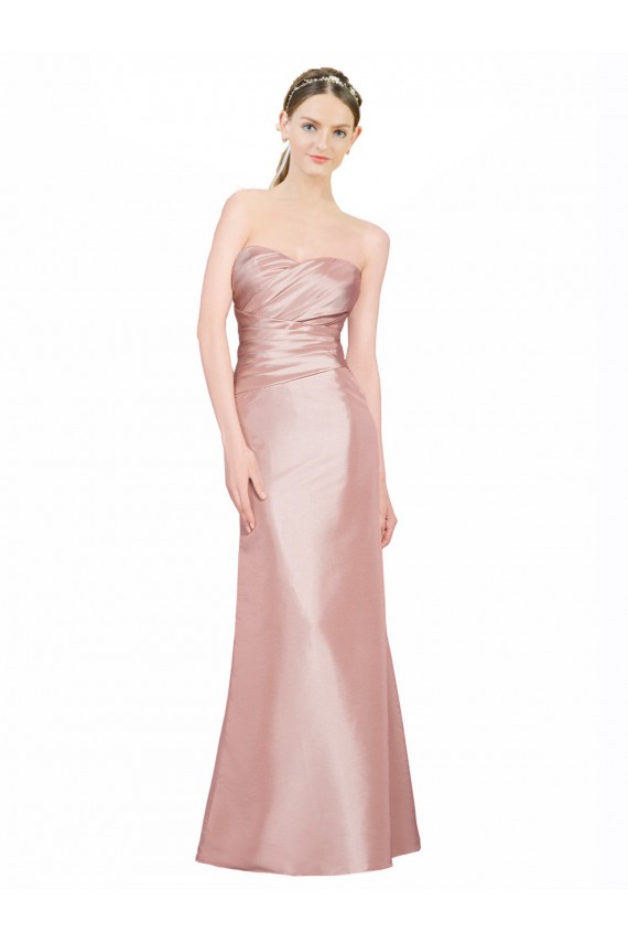 Online A-Linien Trägerlos Stretch-Satin Lange Formale Brautjungfernkleider / Abendkleider / Abiballkleider