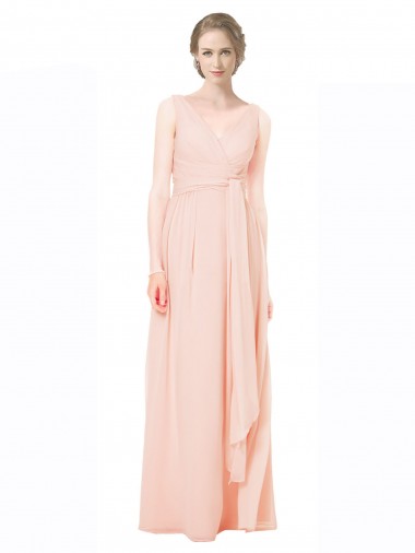 Online A-Linien V-Ausschnitt Chiffon Lange Brautjungfernkleider