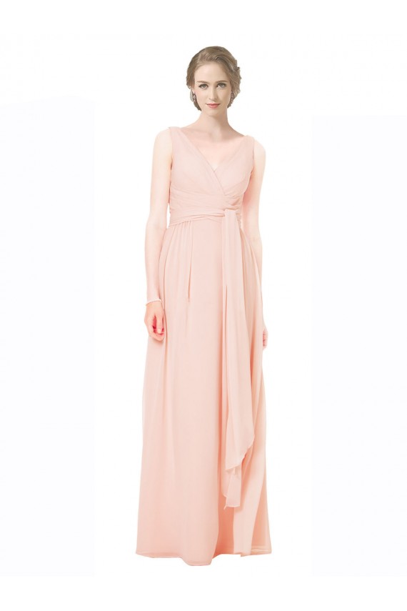 Online A-Linien V-Ausschnitt Chiffon Lange Brautjungfernkleider