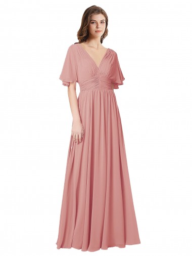 Online A-Linien V-Ausschnitt Chiffon Lange Brautjungfernkleider