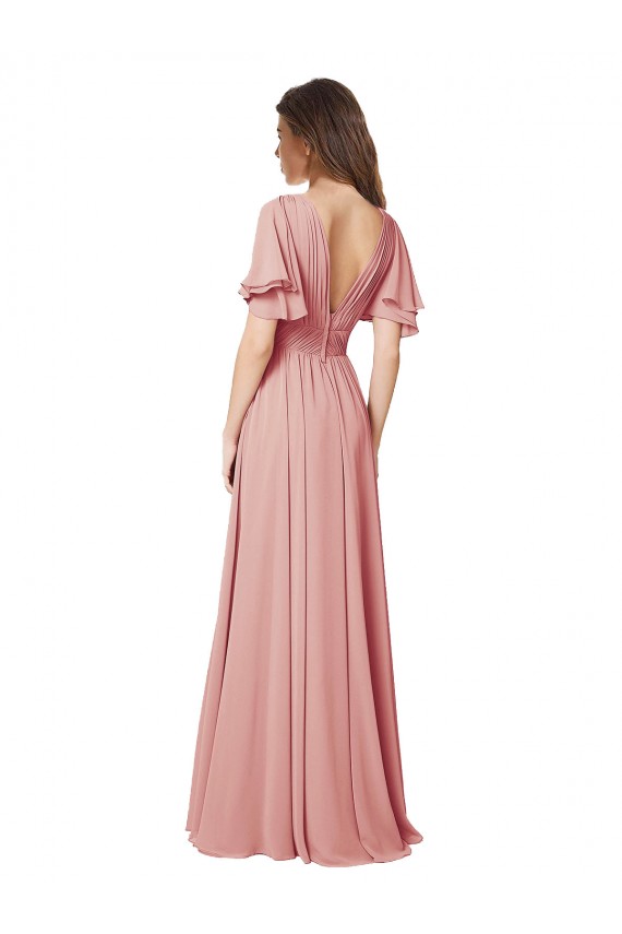 Online A-Linien V-Ausschnitt Chiffon Lange Brautjungfernkleider