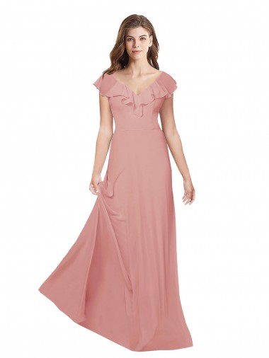 Online A-Linien V-Ausschnitt Chiffon Lange Brautjungfernkleider