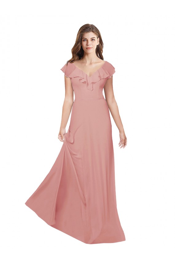 Online A-Linien V-Ausschnitt Chiffon Lange Brautjungfernkleider