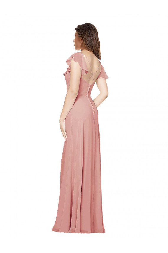 Online A-Linien V-Ausschnitt Chiffon Lange Brautjungfernkleider