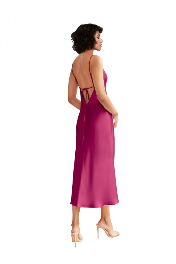 Online A-Linien V-Ausschnitt Midi Stretch-Satin Kurze Formale Brautjungfernkleider / Abendkleider / Abiballkleider / Cocktailkleider / Heimkehr Kleider