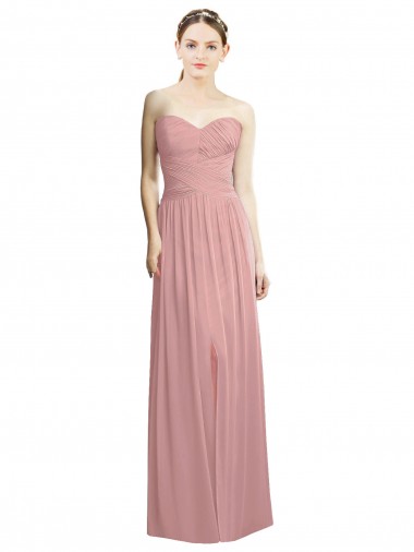 Online Altrosa A-Linien Trägerlos Chiffon Lange Formale Brautjungfernkleider / Abendkleider