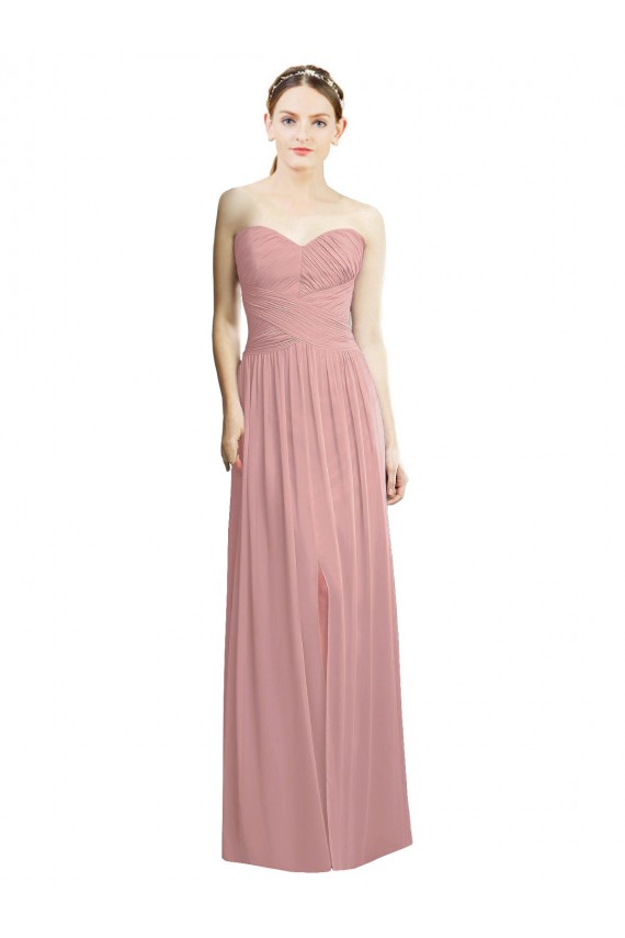 Online Altrosa A-Linien Trägerlos Chiffon Lange Formale Brautjungfernkleider / Abendkleider