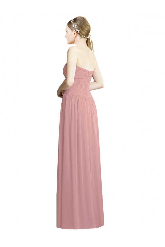 Online Altrosa A-Linien Trägerlos Chiffon Lange Formale Brautjungfernkleider / Abendkleider