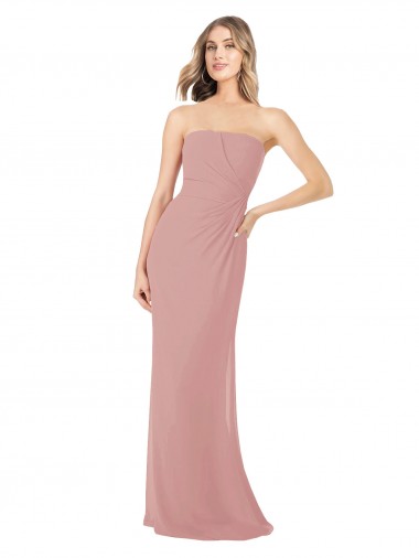 Online Altrosa Etui Trägerlos Chiffon Lange Brautjungfernkleider