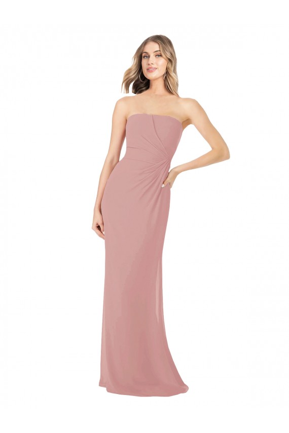Online Altrosa Etui Trägerlos Chiffon Lange Brautjungfernkleider
