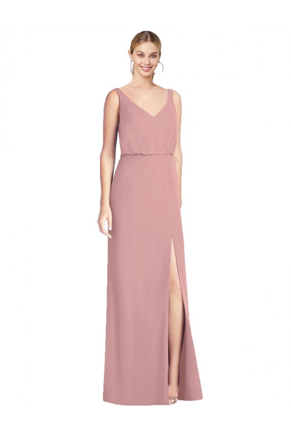 Online Altrosa Meerjungfrau V-Ausschnitt Chiffon Lange Brautjungfernkleider