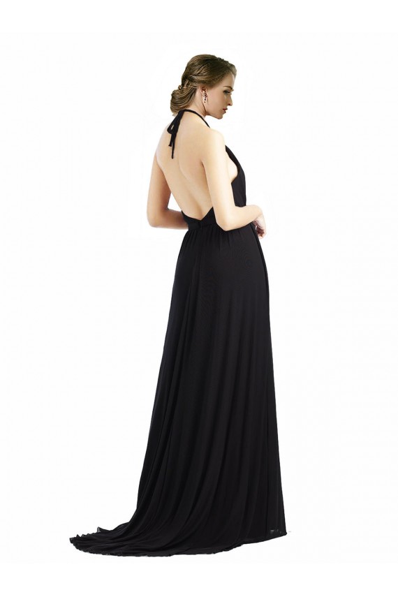 Online Austernsilber A-Linien Neckholder Chiffon Lange Brautjungfernkleider
