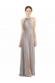 Online Austernsilber A-Linien Neckholder Chiffon Lange Brautjungfernkleider