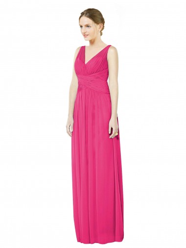 Online Azalee A-Linien V-Ausschnitt Chiffon Lange Brautjungfernkleider