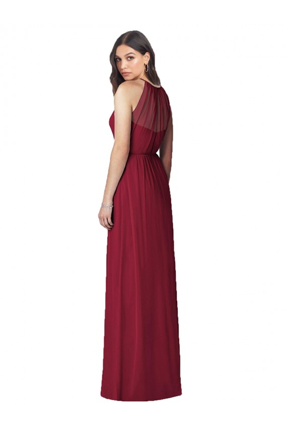 Online Burgunderrot Trompete Neckholder Chiffon Lange Brautjungfernkleider