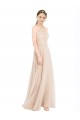 Online Champagner A-Linien Neckholder Stehkragen Ausschnitt Chiffon Spitze Lange Brautjungfernkleider / Abiballkleider