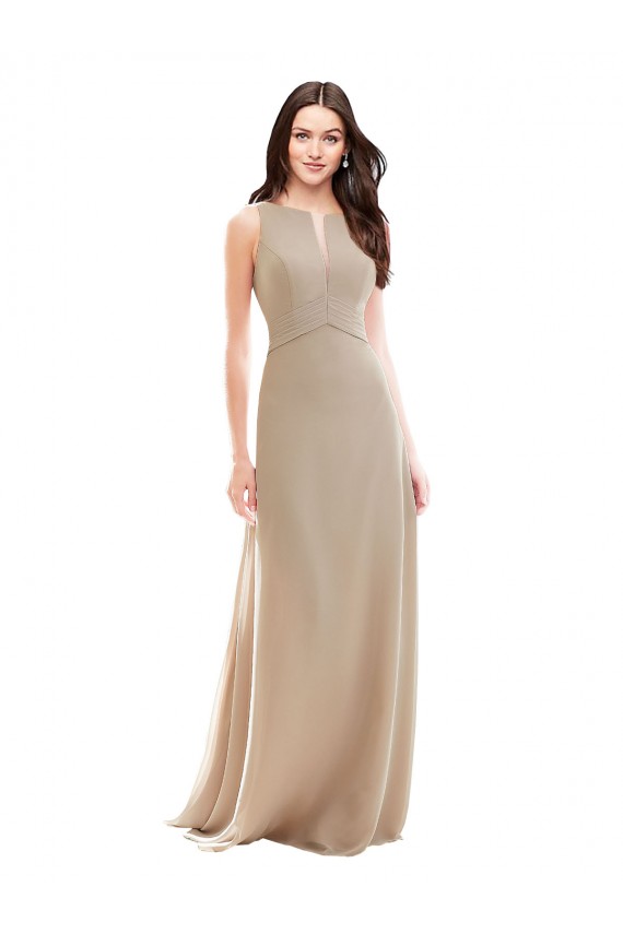 Online Champagner A-Linien Stehkragen Ausschnitt Chiffon Lange Brautjungfernkleider