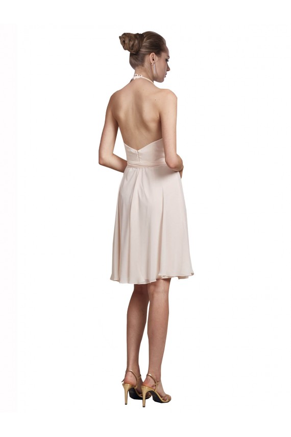 Online Creme Rosa A-Linien Neckholder V-Ausschnitt Knielang Chiffon Kurze Brautjungfernkleider / Cocktailkleider / Heimkehr Kleider