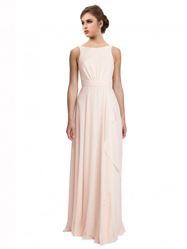 Online Creme Rosa A-Linien Stehkragen Ausschnitt Chiffon Lange Brautjungfernkleider