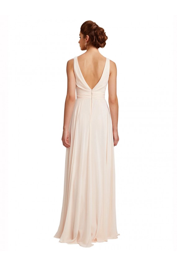 Online Creme Rosa A-Linien Stehkragen Ausschnitt Chiffon Lange Brautjungfernkleider