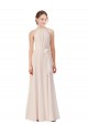 Online Creme Rosa A-Linien Stehkragen Ausschnitt Chiffon Lange Brautjungfernkleider