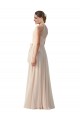 Online Creme Rosa A-Linien Stehkragen Ausschnitt Chiffon Lange Brautjungfernkleider