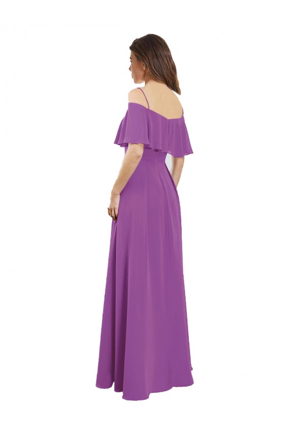 Online Dahlie A-Linien Off-Schulter Spaghetti-Träger Chiffon Lange Brautjungfernkleider