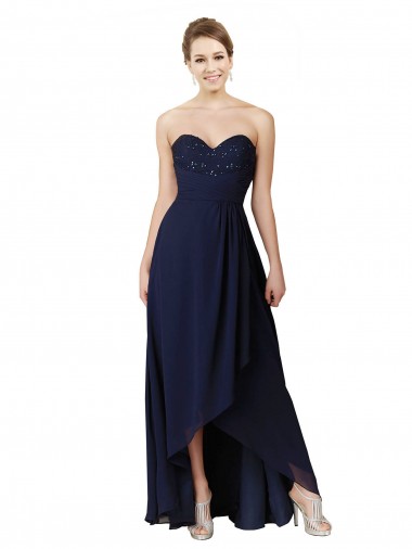 Online Dunkelmarine A-Linien Chiffon Lange Brautjungfernkleider