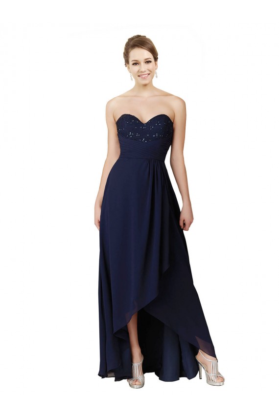 Online Dunkelmarine A-Linien Chiffon Lange Brautjungfernkleider