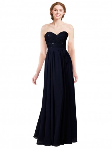 Online Dunkelmarine A-Linien Chiffon Lange Brautjungfernkleider