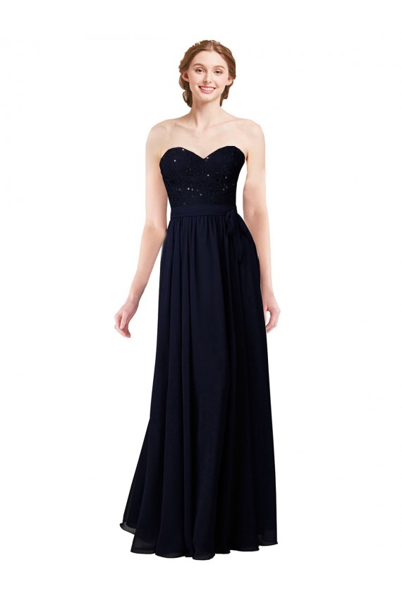 Online Dunkelmarine A-Linien Chiffon Lange Brautjungfernkleider