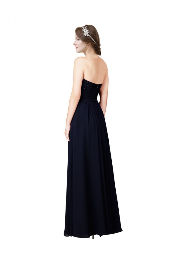 Online Dunkelmarine A-Linien Chiffon Lange Brautjungfernkleider