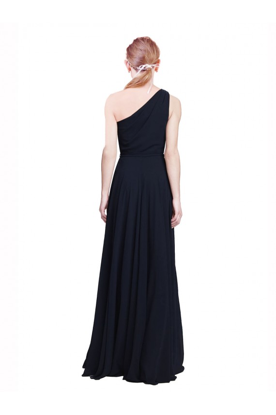 Online Dunkelmarine A-Linien Eine-Schulter Chiffon Lange Brautjungfernkleider