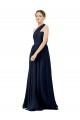 Online Dunkelmarine A-Linien Eine-Schulter Chiffon Lange Brautjungfernkleider