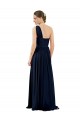 Online Dunkelmarine A-Linien Eine-Schulter Chiffon Lange Brautjungfernkleider